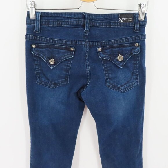 Paper Denim & Cloth Womens 4/27 Dark Blue Button Flap Pocket Flare Denim Jeans - Picture 5 of 11